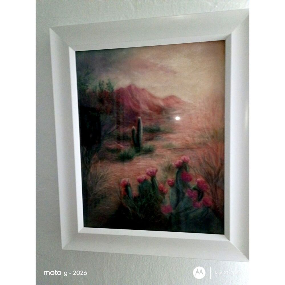 Hand Painted Arizona Desert Landscape, Blooming Saguaro Cactus & Mountains 2 set